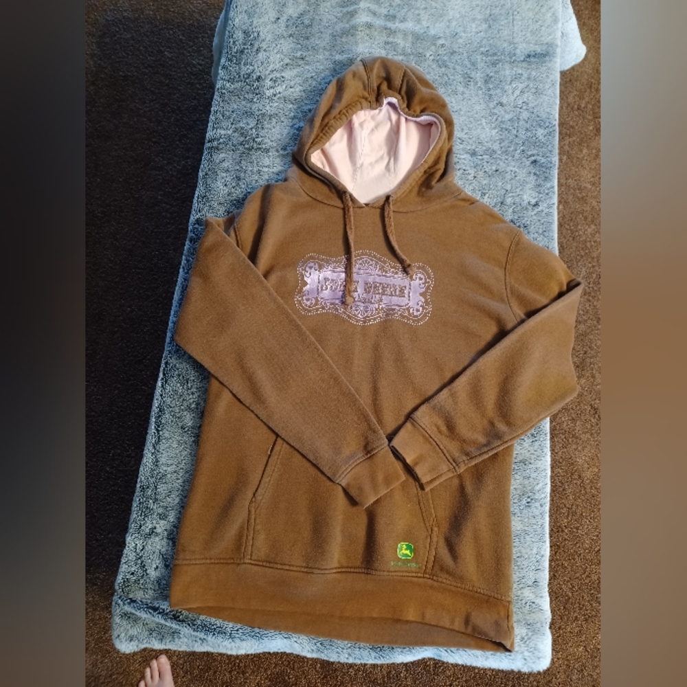 John Deere Brown Hoodie with Pink Lining